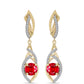 Kolczyki srebrne pozłacane z czerwonym agatem i białym topazem