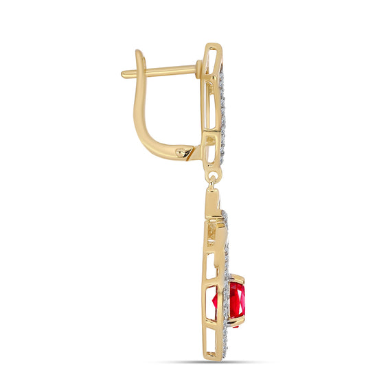 Kolczyki srebrne pozłacane z czerwonym agatem i białym topazem