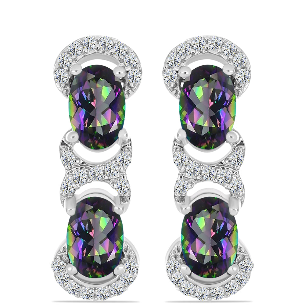 Kolczyki ze srebra próbe 925 z brazylijskim kwarcem zielonym i białym topazem 1 