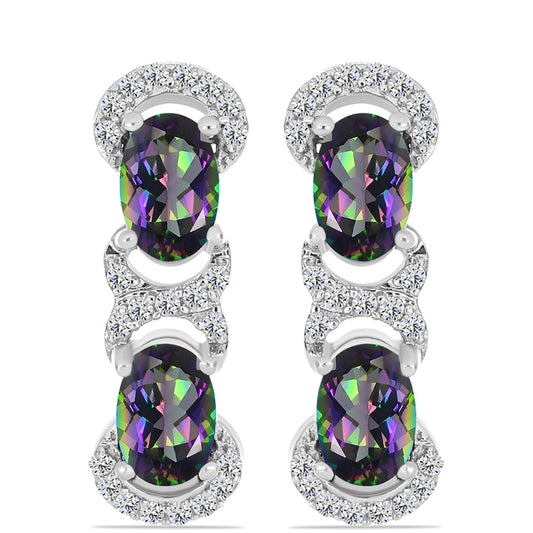 Kolczyki ze srebra próbe 925 z brazylijskim kwarcem zielonym i białym topazem