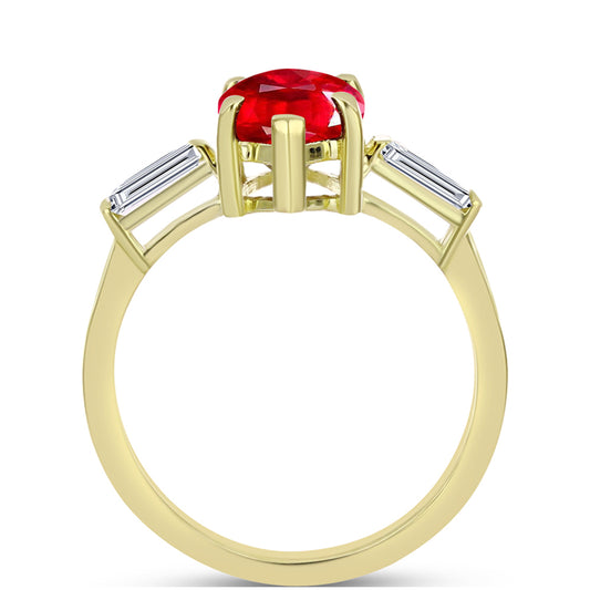 Pierścionek srebrny pozłacany z czerwonym agatem i białym topazem