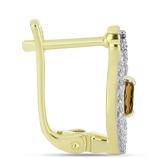 Kolczyki srebrne pozłacane z koniakowym kwarcem i białym topazem