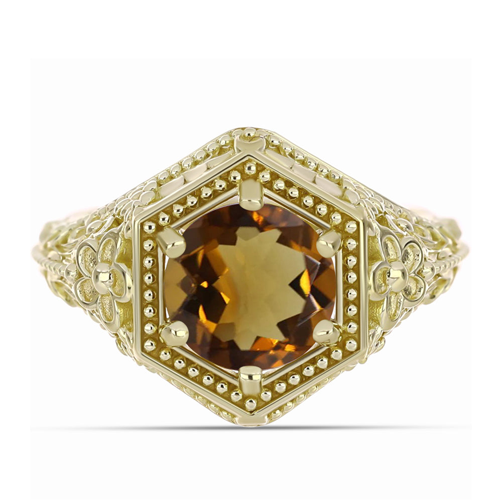 Pierścionek srebrny pozłacany z koniakowym kwarcem 1 