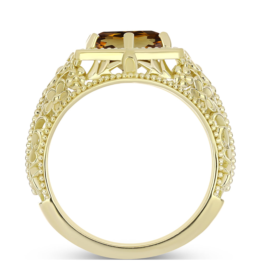 Pierścionek srebrny pozłacany z koniakowym kwarcem