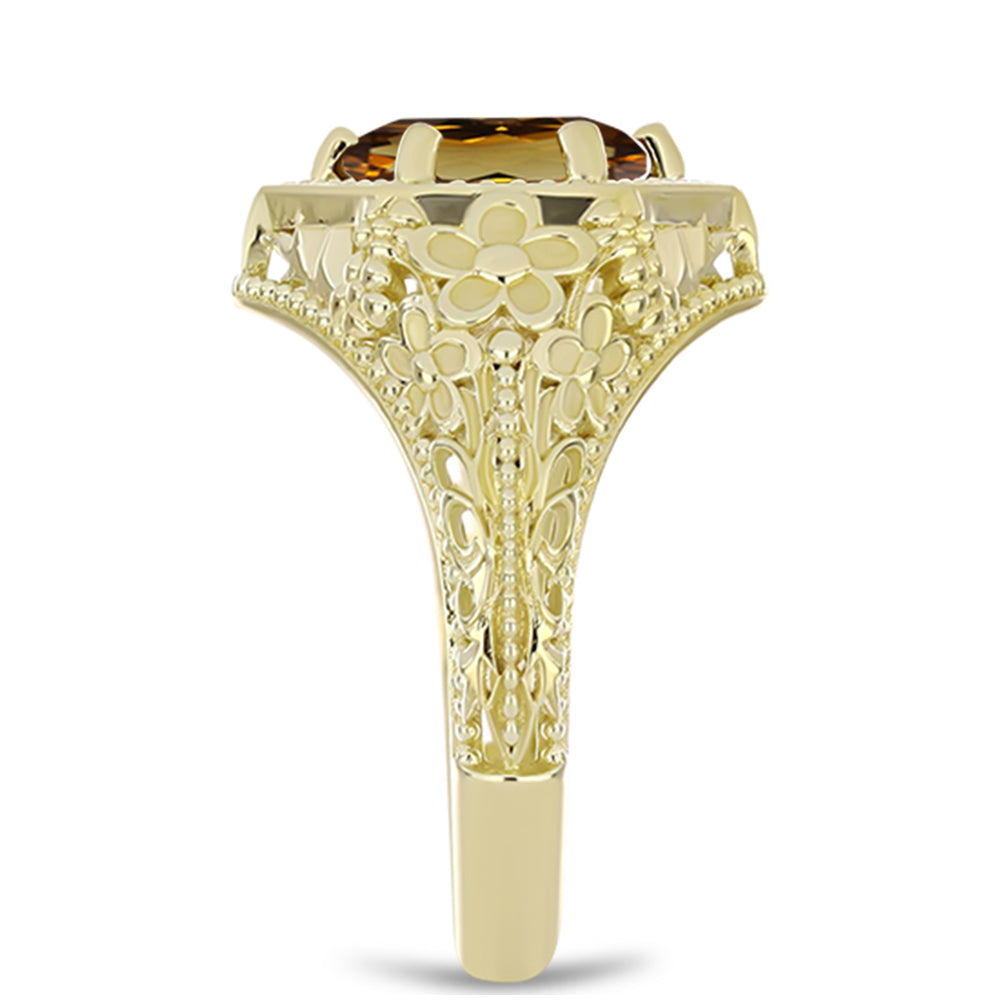 Pierścionek srebrny pozłacany z koniakowym kwarcem