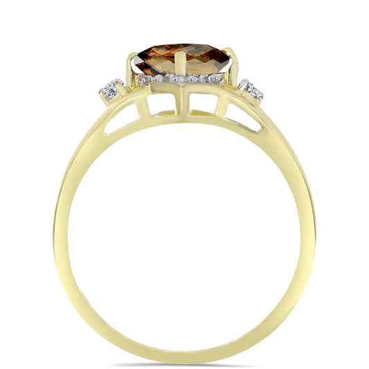 Pierścionek srebrny pozłacany z koniakowym kwarcem i białym topazem