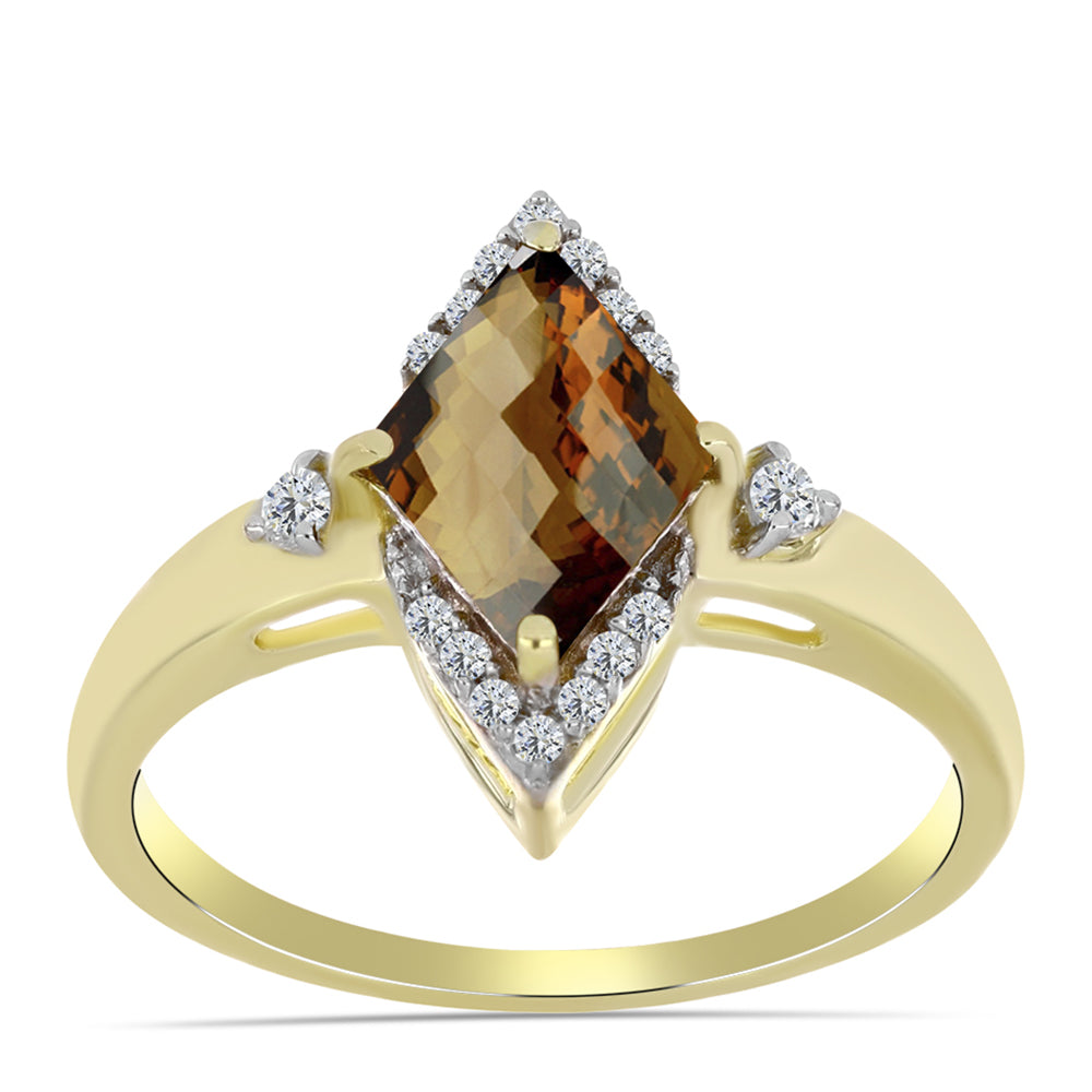 Pierścionek srebrny pozłacany z koniakowym kwarcem i białym topazem