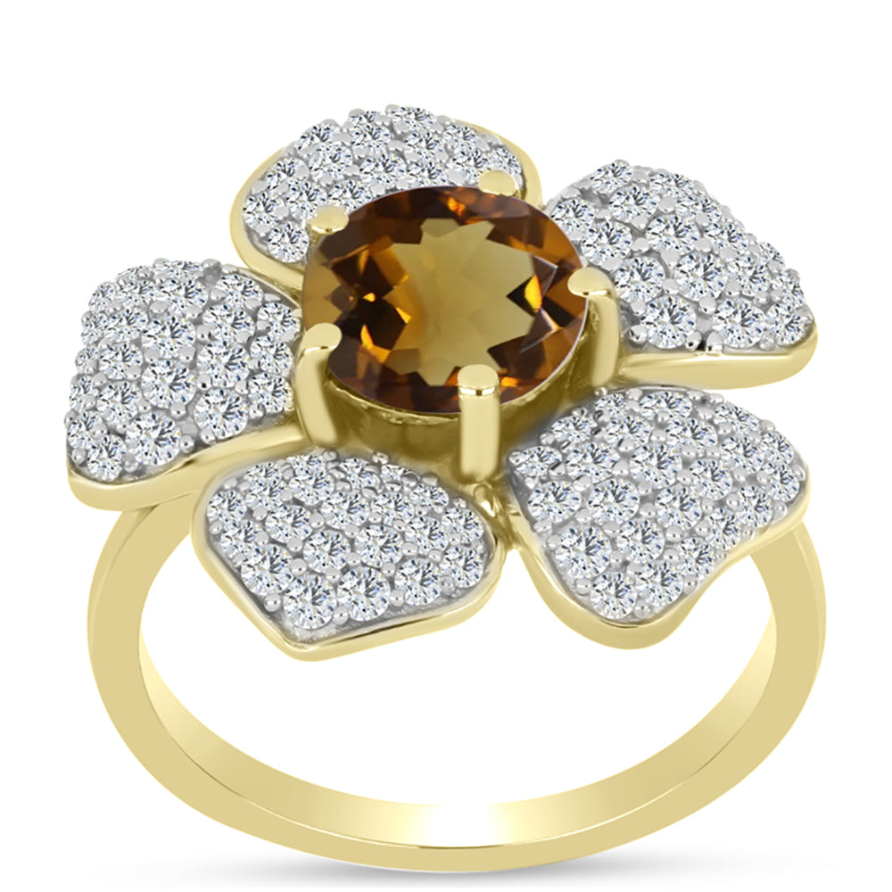 Pierścionek srebrny pozłacany z koniakowym kwarcem i białym topazem 3 