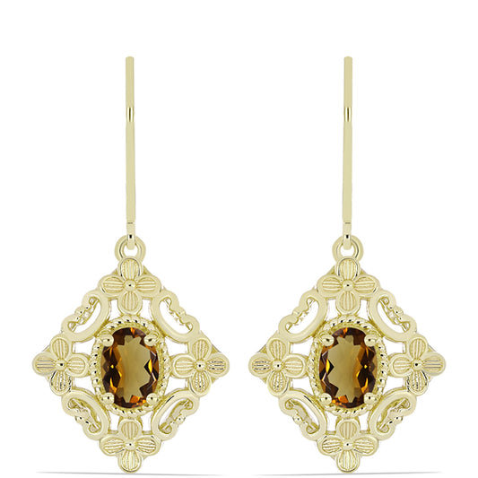 Kolczyki srebrne pozłacane z koniakowym kwarcem