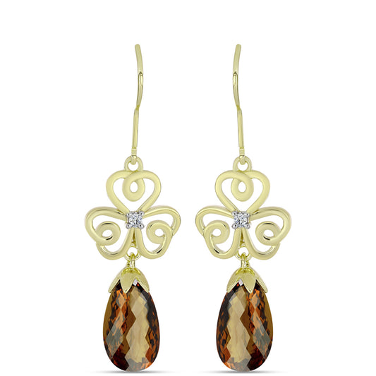 Kolczyki srebrne pozłacane z koniakowym kwarcem i białym topazem