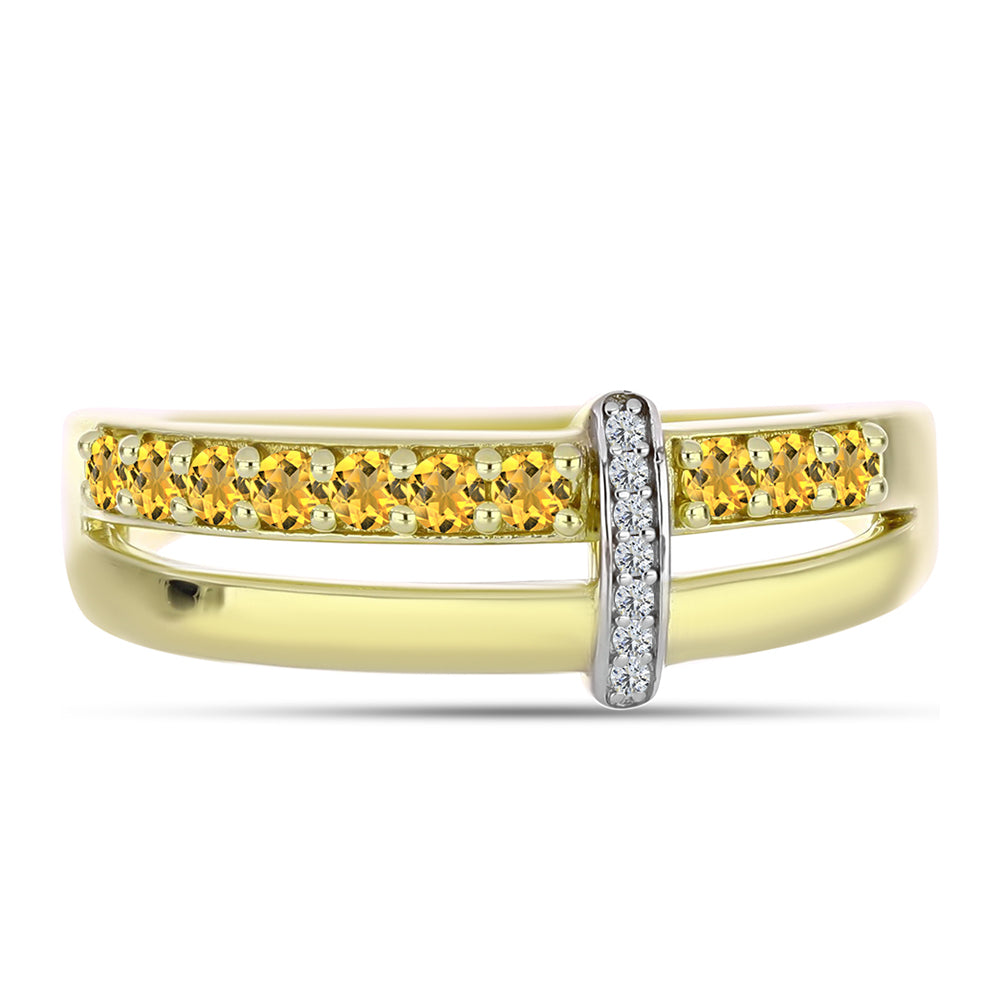 Pierścionek srebrny pozłacany z koniakowym kwarcem i białym topazem 1 