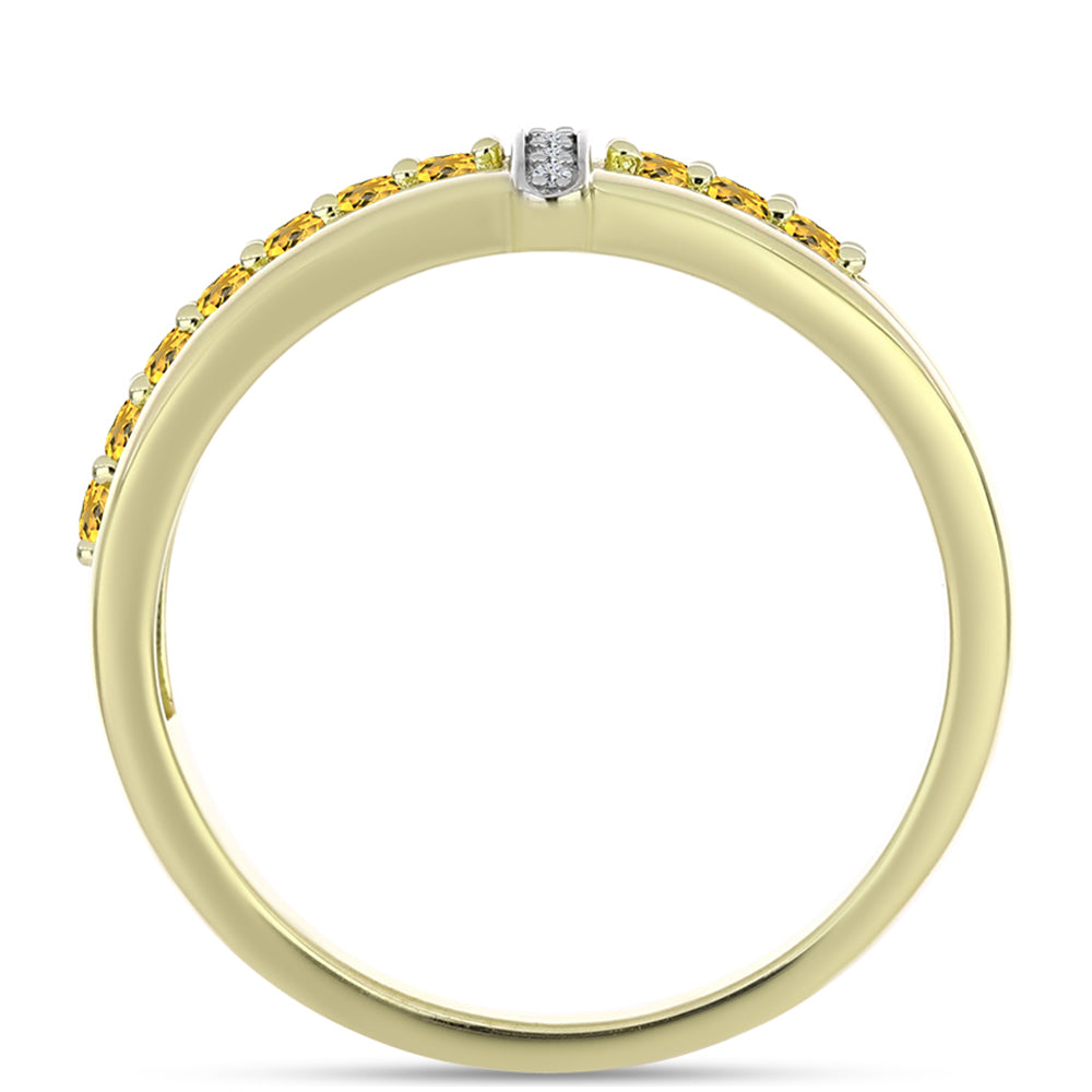 Pierścionek srebrny pozłacany z koniakowym kwarcem i białym topazem