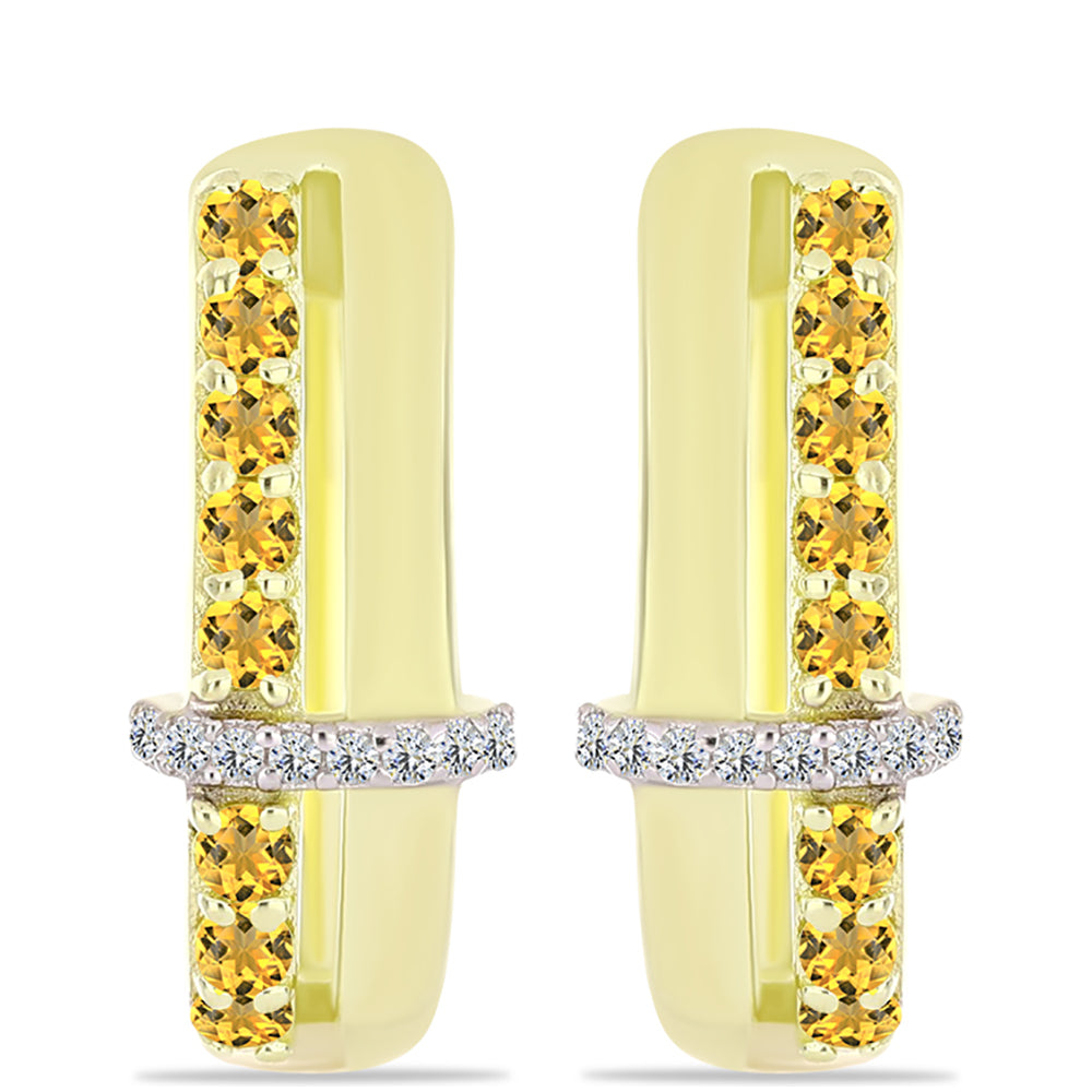 Kolczyki srebrne pozłacane z koniakowym kwarcem i białym topazem