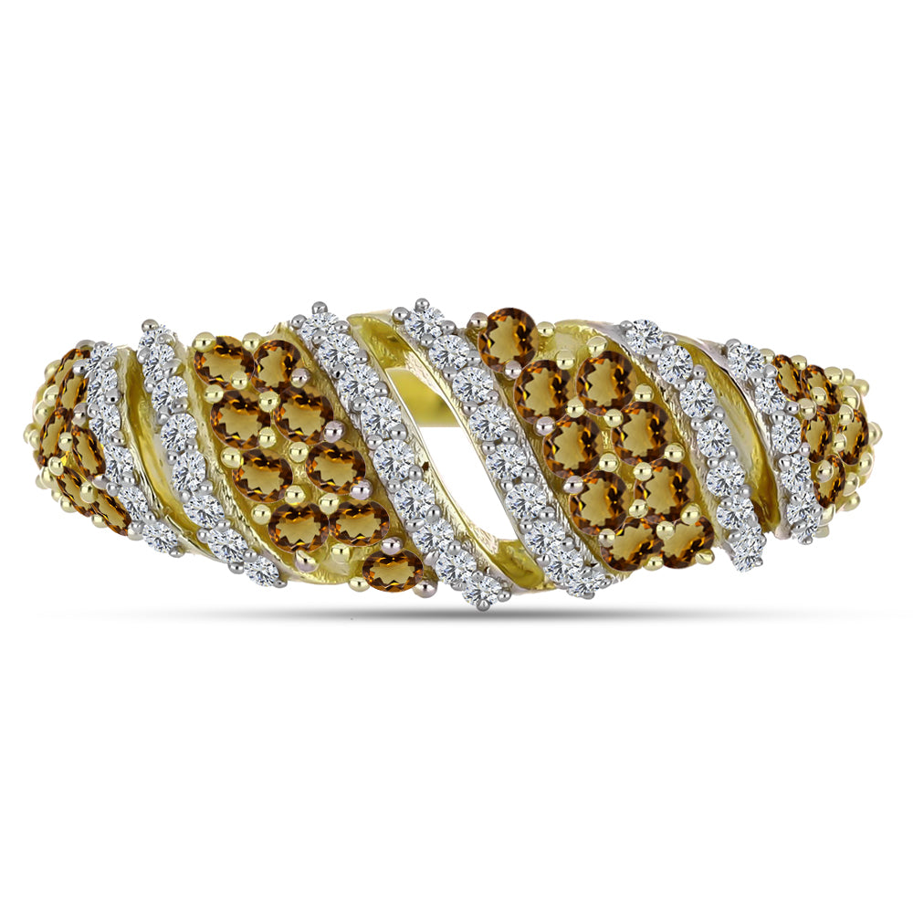 Pierścionek srebrny pozłacany z koniakowym kwarcem i białym topazem 5 