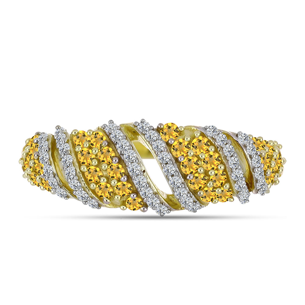 Pierścionek srebrny pozłacany z koniakowym kwarcem i białym topazem 1 