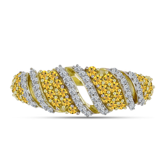 Pierścionek srebrny pozłacany z koniakowym kwarcem i białym topazem