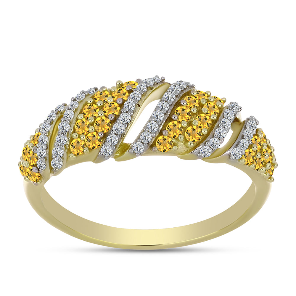 Pierścionek srebrny pozłacany z koniakowym kwarcem i białym topazem