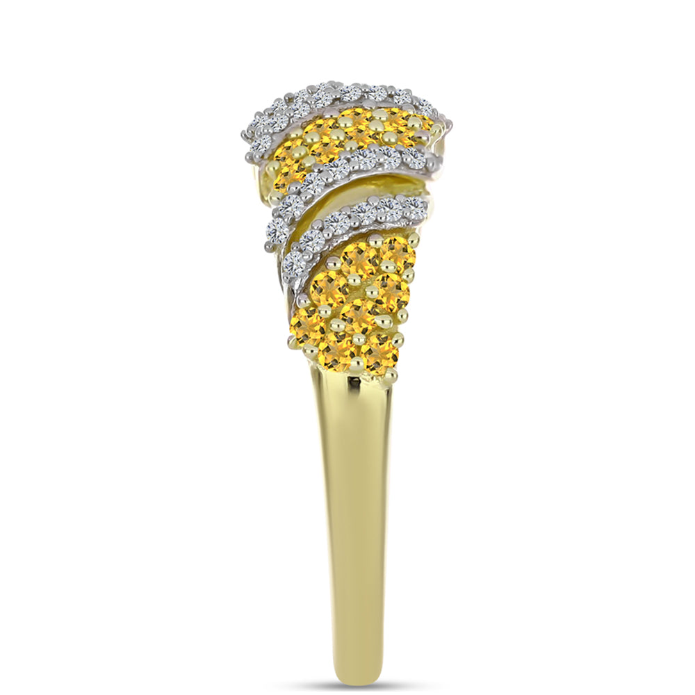 Pierścionek srebrny pozłacany z koniakowym kwarcem i białym topazem 4 