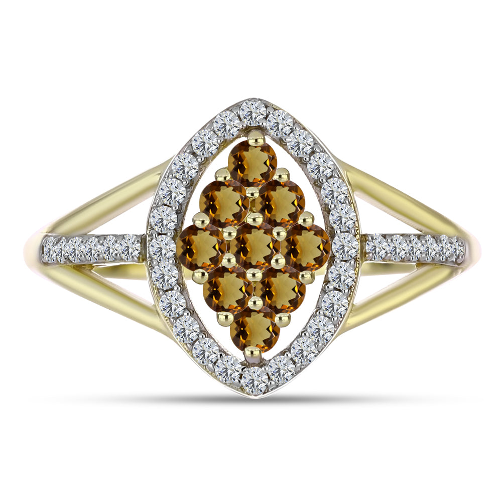 Pierścionek srebrny pozłacany z koniakowym kwarcem i białym topazem 5 