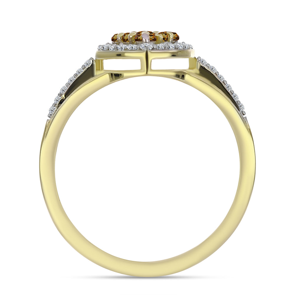 Pierścionek srebrny pozłacany z koniakowym kwarcem i białym topazem