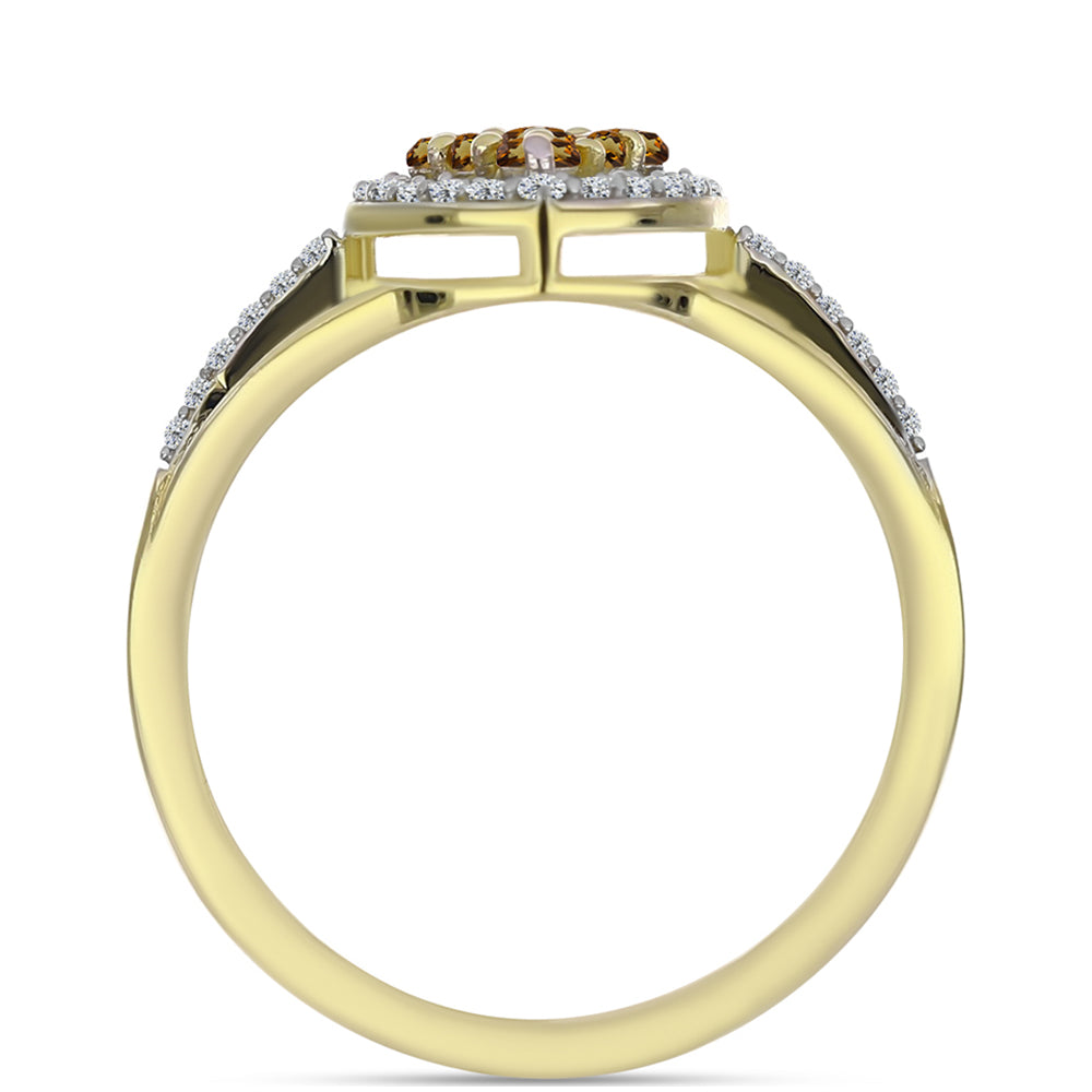 Pierścionek srebrny pozłacany z koniakowym kwarcem i białym topazem 2 