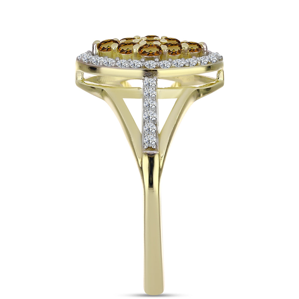 Pierścionek srebrny pozłacany z koniakowym kwarcem i białym topazem 4 