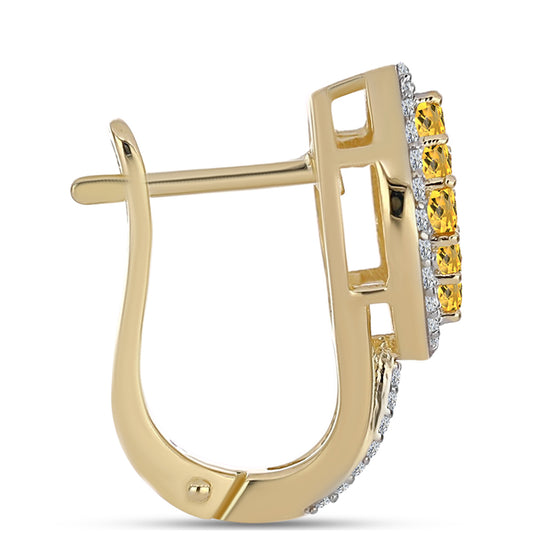 Kolczyki srebrne pozłacane z koniakowym kwarcem i białym topazem