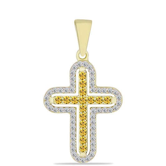 Zawieszka srebrna pozłacana z koniakowym kwarcem i białym topazem