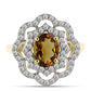 Pierścionek srebrny pozłacany z koniakowym kwarcem i białym topazem