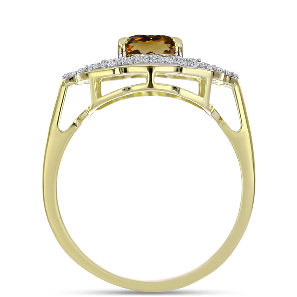 Pierścionek srebrny pozłacany z koniakowym kwarcem i białym topazem 2 