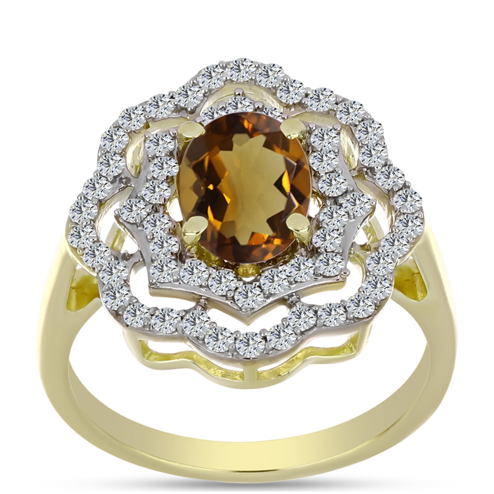 Pierścionek srebrny pozłacany z koniakowym kwarcem i białym topazem 3 