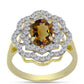 Pierścionek srebrny pozłacany z koniakowym kwarcem i białym topazem