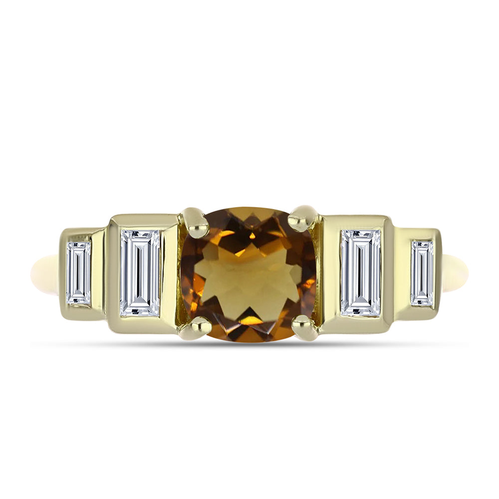 Pierścionek srebrny pozłacany z koniakowym kwarcem i białym cyrkonem 1 