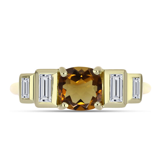 Pierścionek srebrny pozłacany z koniakowym kwarcem i białym cyrkonem