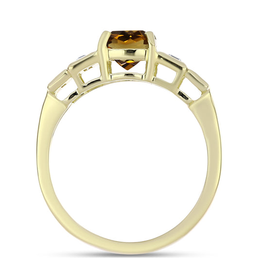 Pierścionek srebrny pozłacany z koniakowym kwarcem i białym cyrkonem