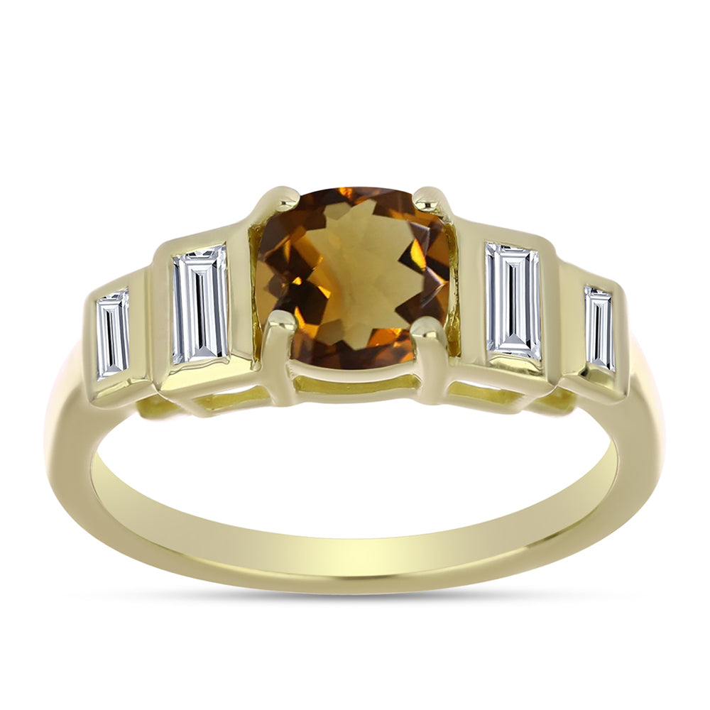 Pierścionek srebrny pozłacany z koniakowym kwarcem i białym cyrkonem 3 