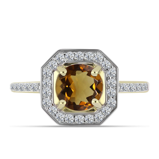 Pierścionek srebrny pozłacany z koniakowym kwarcem i białym topazem