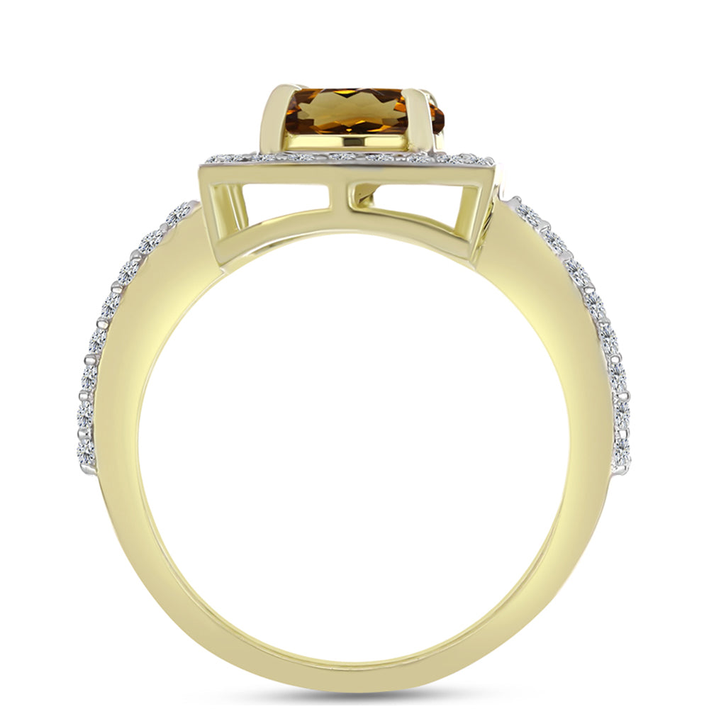 Pierścionek srebrny pozłacany z koniakowym kwarcem i białym topazem 2 