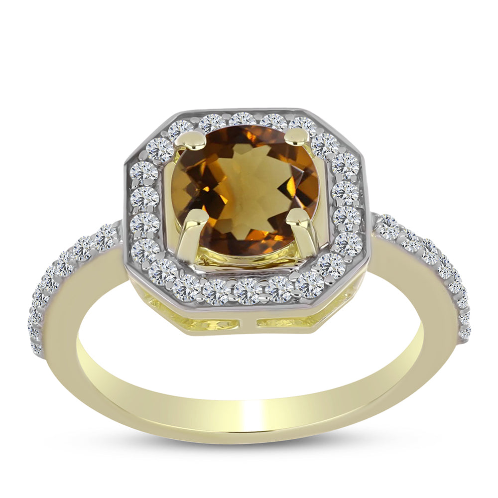 Pierścionek srebrny pozłacany z koniakowym kwarcem i białym topazem 3 