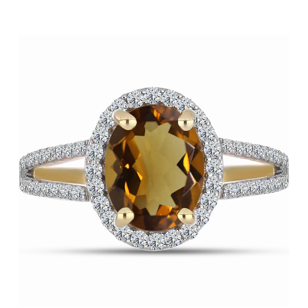 Pierścionek srebrny pozłacany z koniakowym kwarcem i białym topazem