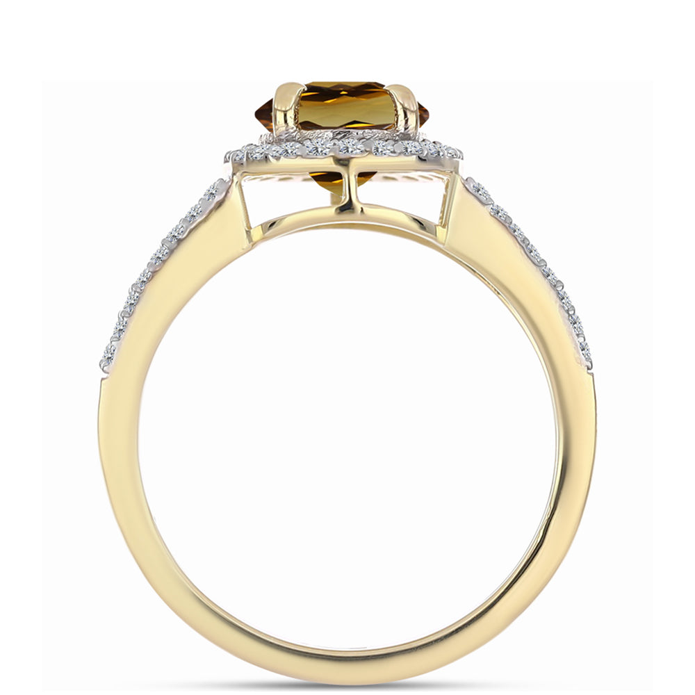 Pierścionek srebrny pozłacany z koniakowym kwarcem i białym topazem