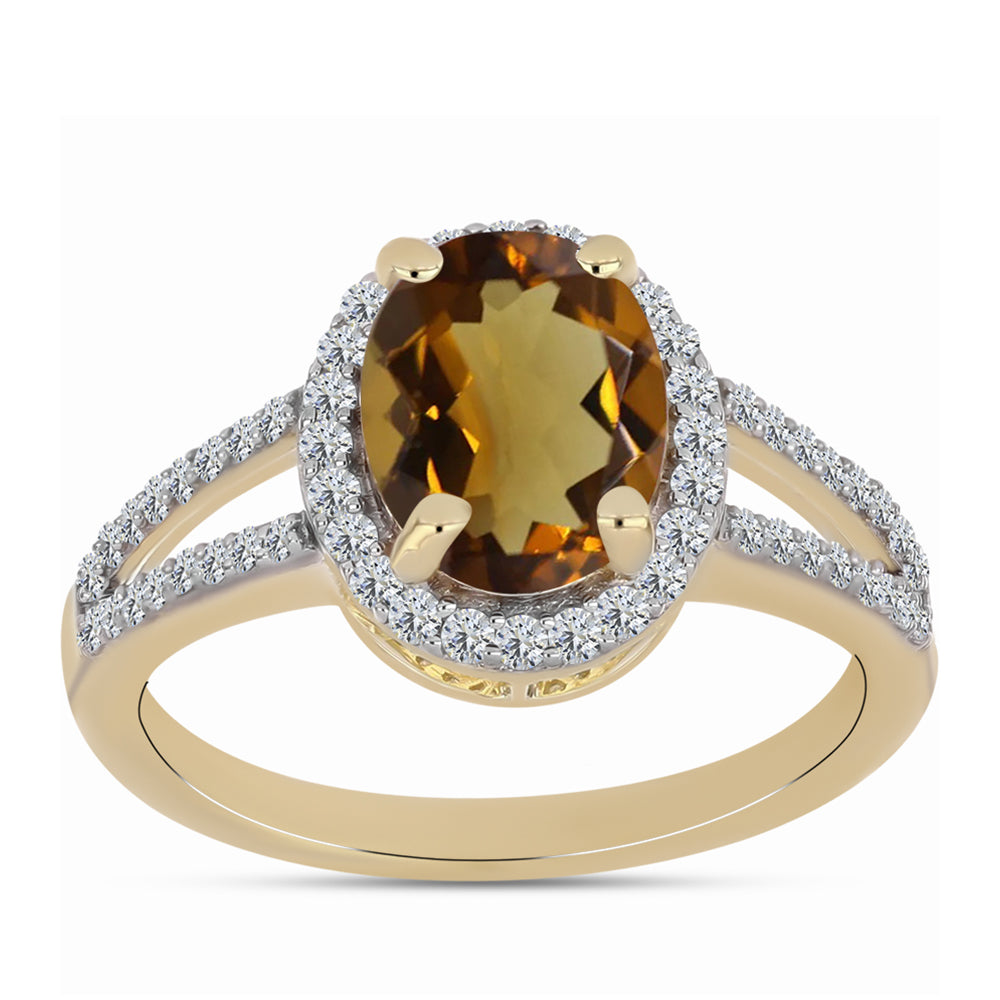 Pierścionek srebrny pozłacany z koniakowym kwarcem i białym topazem 3 