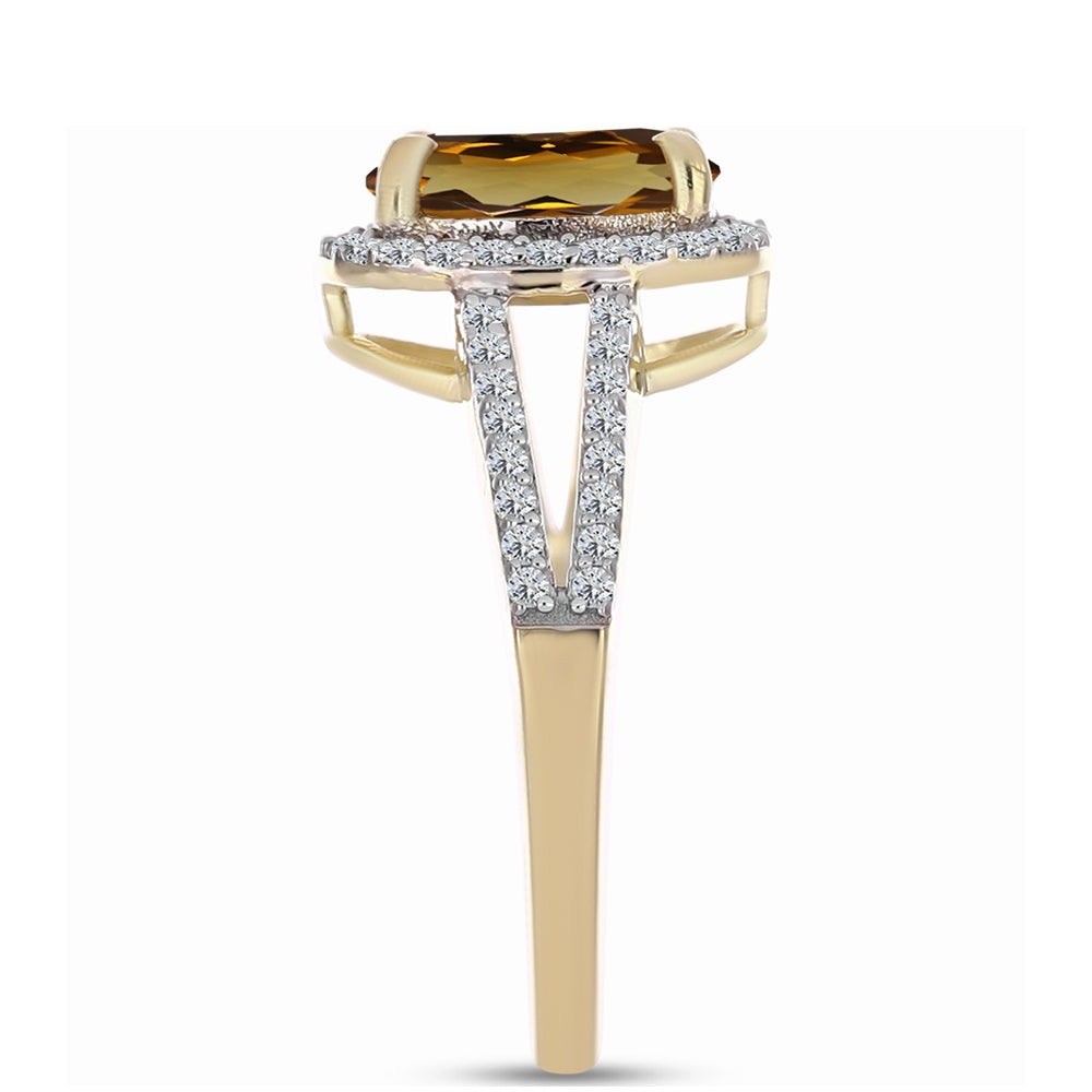 Pierścionek srebrny pozłacany z koniakowym kwarcem i białym topazem 4 