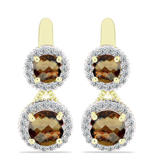 Kolczyki srebrne pozłacane z koniakowym kwarcem i białym topazem