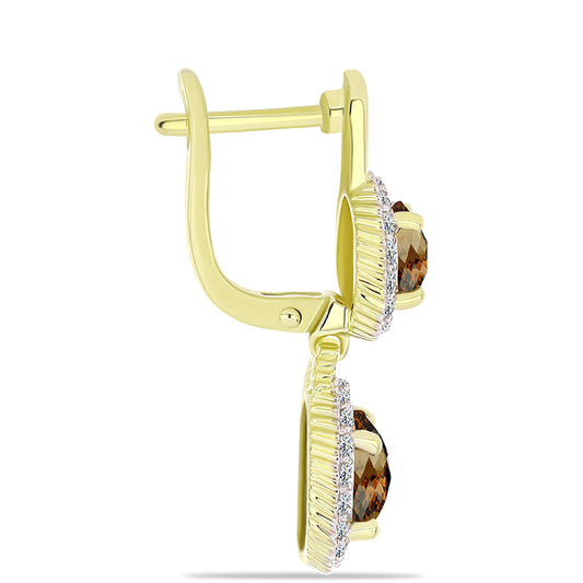 Kolczyki srebrne pozłacane z koniakowym kwarcem i białym topazem