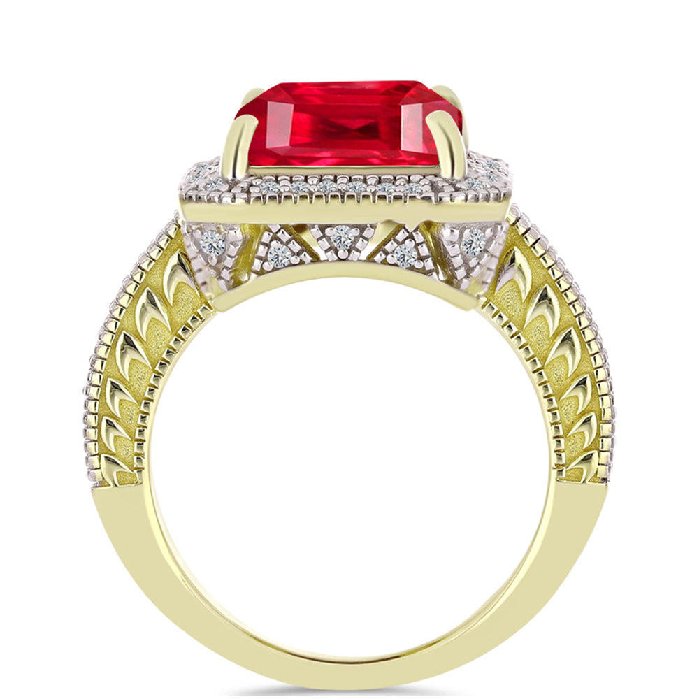 Pierścionek srebrny pozłacany z czerwonym agatem i białym topazem 2 