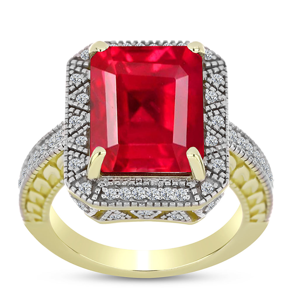 Pierścionek srebrny pozłacany z czerwonym agatem i białym topazem