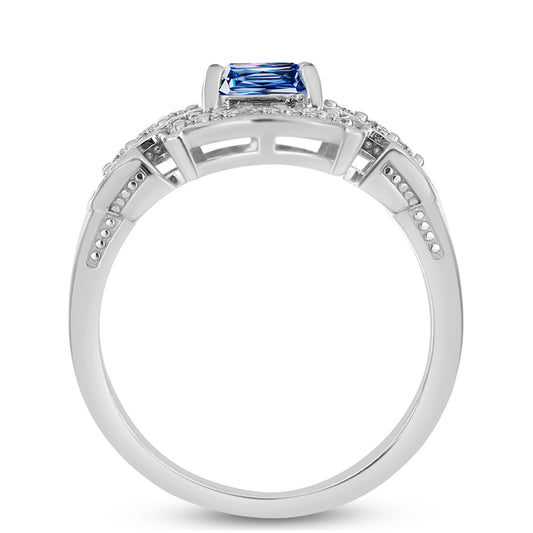 Pierścionek ze srebra próby 925 z moissanitem w kolorze oceanicznym i białym topazem