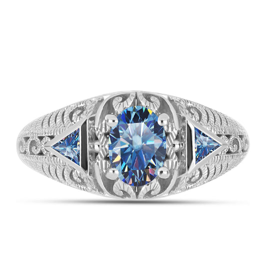 Pierścionek ze srebra próby 925 z moissanitem w kolorze oceanicznym