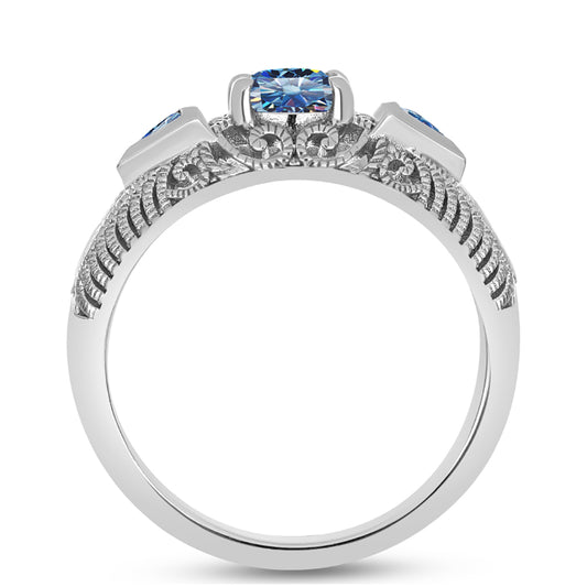 Pierścionek ze srebra próby 925 z moissanitem w kolorze oceanicznym